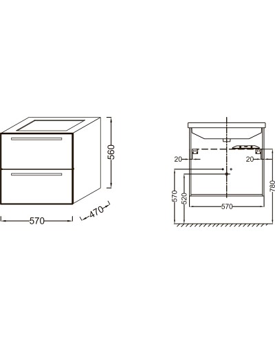 Тумба под раковину Jacob Delafon Struktura EB1276-N18 57 подвесная Белая