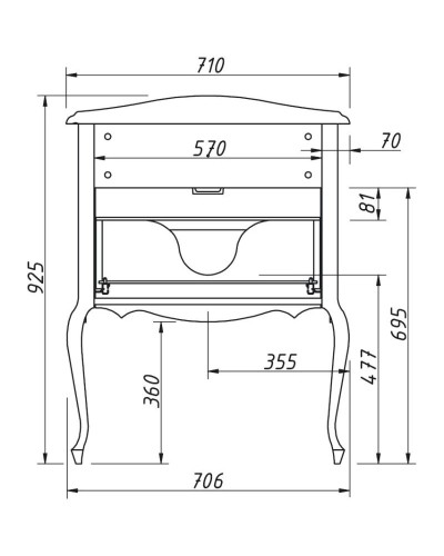 Тумба бордо матовый 70,6 см Caprigo Bourget 11011-B013