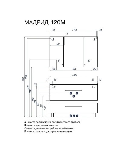 Тумба МАДРИД 120 M черный глянец Акватон 1A168701MA950