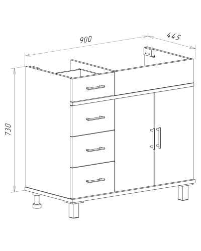 Купер - 90 Тумба напольная с 4 ящ. правая белая