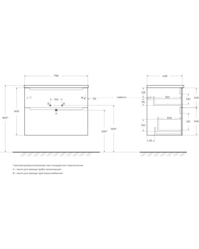Тумба Bianco Lucido 79,6 см BelBagno Etna ETNA-H60-800-2C-SO-BL-P