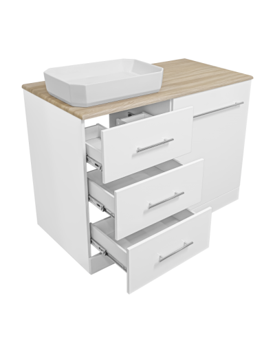 Респект -120 Тумба с 3 ящ. под стиральную машину левая (белая ПВХ/Дуб Тиссано)
