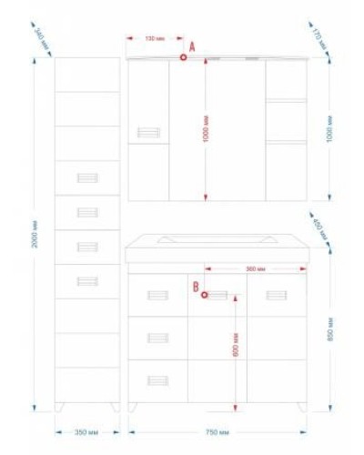 Селена -75 Тумба прямая с 3 ящ.