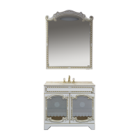 Элис - 80 Тумба прямая белая патина стекло/столешница