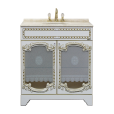 Элис - 80 Тумба прямая белая патина стекло/столешница