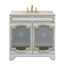 Элис - 90 Тумба прямая белая патина стекло/столешница