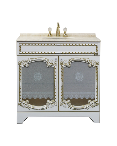 Элис - 90 Тумба прямая белая патина стекло/столешница