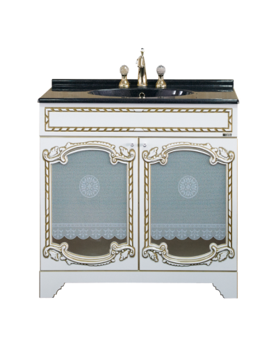 Элис - 90 Тумба прямая белая патина стекло/столешница