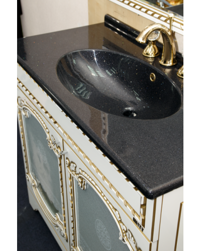 Элис - 90 Тумба прямая белая патина стекло/столешница