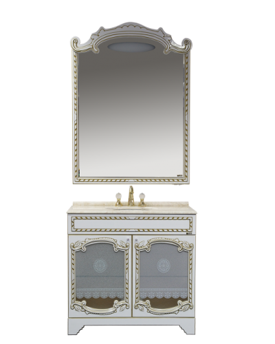 Элис - 90 Тумба прямая белая патина стекло/столешница