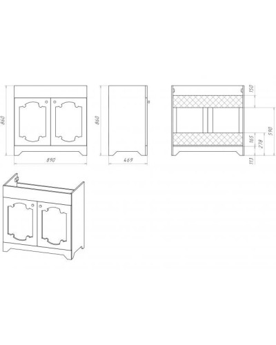 Элис - 90 Тумба прямая белая патина стекло/столешница