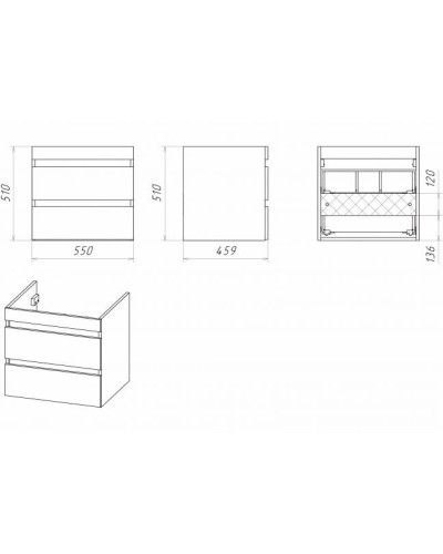 Фостер - 55 Тумба подвесная с 2 ящ. под стиральную машину, белая О