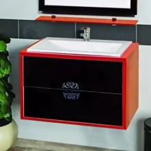 Бостон - 80 Тумба подвесная с 2 ящ.черно-красный пластик