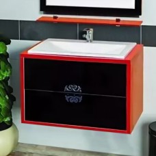 Бостон - 80 Тумба подвесная с 2 ящ.черно-красный пластик