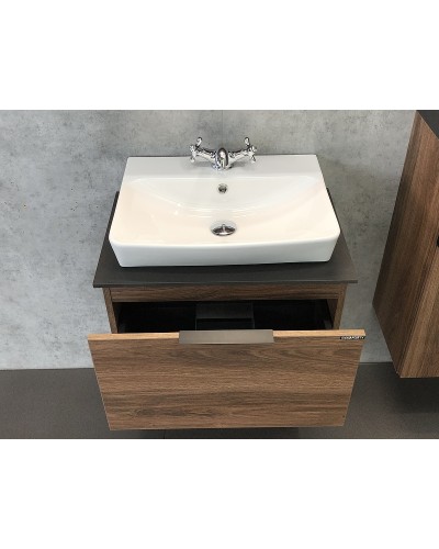 Тумба с раковиной Comforty Штутгарт 60 00004151039 подвесная Дуб темно-коричневый Черная столешница