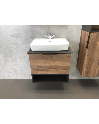 Тумба с раковиной Comforty Штутгарт 60 00004151039 подвесная Дуб темно-коричневый Черная столешница