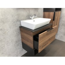 Тумба с раковиной Comforty Штутгарт 60 00004151039 подвесная Дуб темно-коричневый Черная столешница