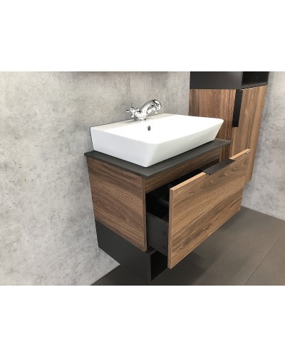 Тумба с раковиной Comforty Штутгарт 60 00004151039 подвесная Дуб темно-коричневый Черная столешница