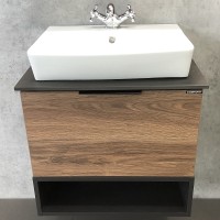 Тумба с раковиной Comforty Штутгарт 60 00004151039 подвесная Дуб темно-коричневый Черная столешница