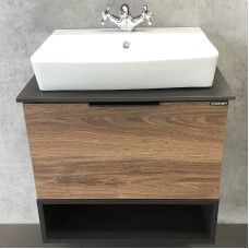Тумба с раковиной Comforty Штутгарт 60 00004151039 подвесная Дуб темно-коричневый Черная столешница