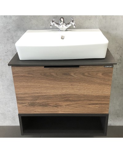 Тумба с раковиной Comforty Штутгарт 60 00004151039 подвесная Дуб темно-коричневый Черная столешница