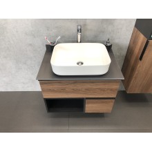 Тумба с раковиной Comforty Штутгарт 75 00-00001884 подвесная Дуб темно-коричневый Черная столешница