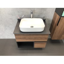 Тумба с раковиной Comforty Штутгарт 75 00-00001884 подвесная Дуб темно-коричневый Черная столешница