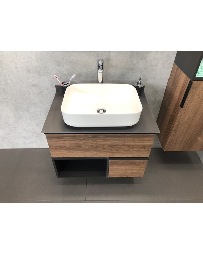 Тумба с раковиной Comforty Штутгарт 75 00-00001884 подвесная Дуб темно-коричневый Черная столешница