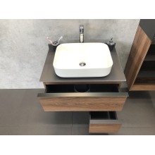 Тумба с раковиной Comforty Штутгарт 75 00-00001884 подвесная Дуб темно-коричневый Черная столешница