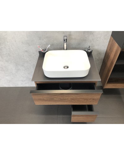 Тумба с раковиной Comforty Штутгарт 75 00-00001884 подвесная Дуб темно-коричневый Черная столешница