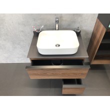 Тумба с раковиной Comforty Штутгарт 75 00-00001884 подвесная Дуб темно-коричневый Черная столешница