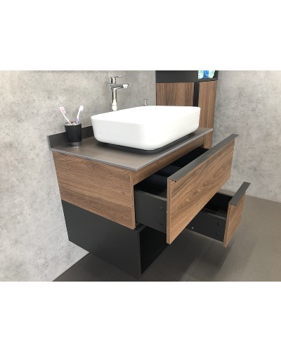 Тумба с раковиной Comforty Штутгарт 75 00-00001884 подвесная Дуб темно-коричневый Черная столешница