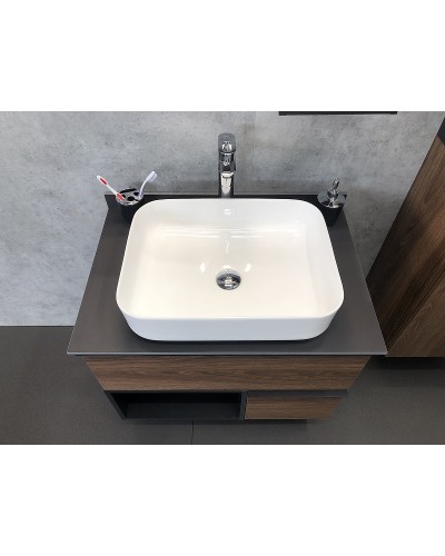 Тумба с раковиной Comforty Штутгарт 75 00-00001884 подвесная Дуб темно-коричневый Черная столешница