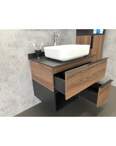 Тумба с раковиной Comforty Штутгарт 75 00-00001884 подвесная Дуб темно-коричневый Черная столешница