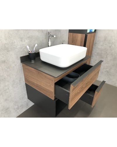 Тумба с раковиной Comforty Штутгарт 75 00-00001884 подвесная Дуб темно-коричневый Черная столешница