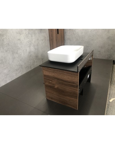 Тумба с раковиной Comforty Штутгарт 75 00-00001884 подвесная Дуб темно-коричневый Черная столешница