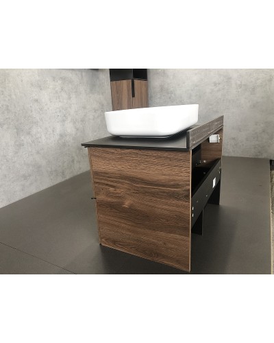 Тумба с раковиной Comforty Штутгарт 75 00-00001884 подвесная Дуб темно-коричневый Черная столешница