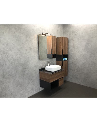 Тумба с раковиной Comforty Штутгарт 75 00-00001884 подвесная Дуб темно-коричневый Черная столешница