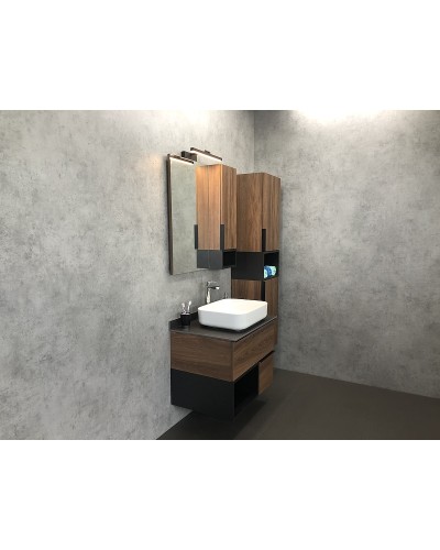 Тумба с раковиной Comforty Штутгарт 75 00-00001884 подвесная Дуб темно-коричневый Черная столешница