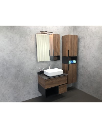 Тумба с раковиной Comforty Штутгарт 75 00-00001884 подвесная Дуб темно-коричневый Черная столешница