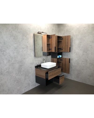 Тумба с раковиной Comforty Штутгарт 75 00-00001884 подвесная Дуб темно-коричневый Черная столешница