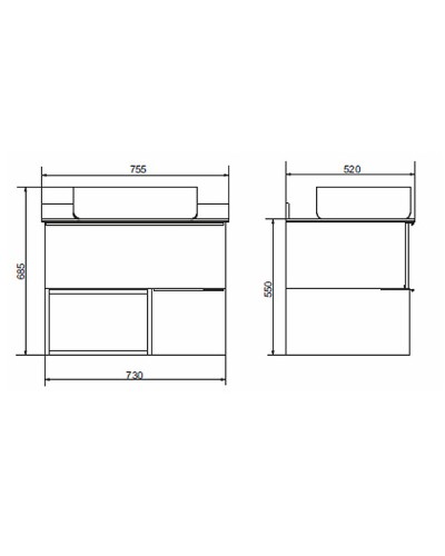 Тумба с раковиной Comforty Штутгарт 75 00-00001884 подвесная Дуб темно-коричневый Черная столешница