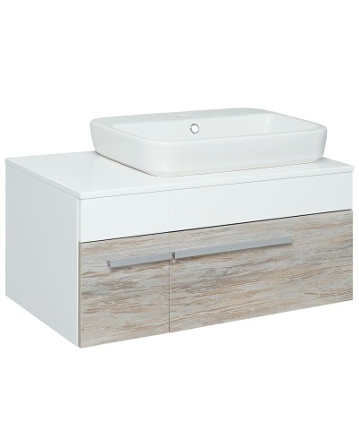 Тумба под раковину Runo Вудлайн 85 00-00001010 подвесная Белая Дуб скандинавский