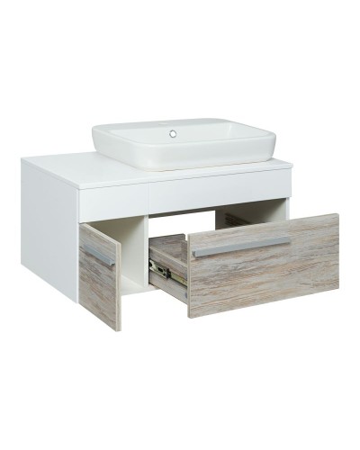 Тумба под раковину Runo Вудлайн 85 00-00001010 подвесная Белая Дуб скандинавский