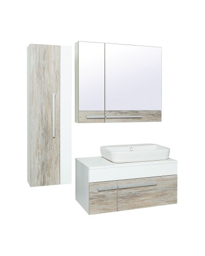 Тумба под раковину Runo Вудлайн 85 00-00001010 подвесная Белая Дуб скандинавский