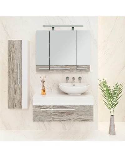 Тумба под раковину Runo Вудлайн 100 00-00001011 подвесная Белая Дуб скандинавский