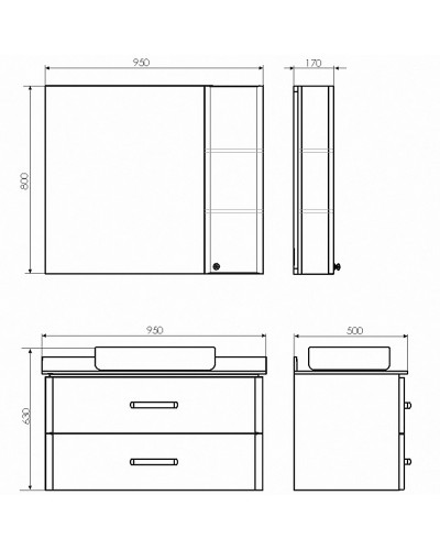 Тумба с раковиной Comforty Амстердам 95 00-00005494 подвесная Белый глянец