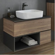 Тумба с раковиной Comforty Штутгарт 90 00-00002868 подвесная Дуб темно-коричневый Черная матовая