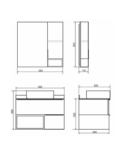 Тумба с раковиной Comforty Штутгарт 90 00-00002868 подвесная Дуб темно-коричневый Черная матовая