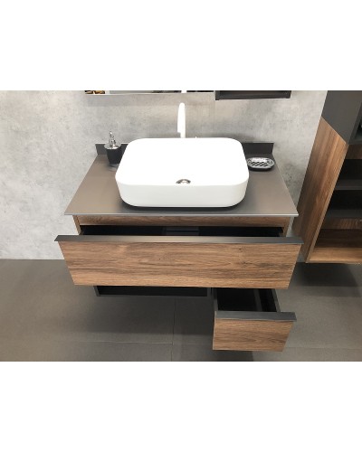 Тумба с раковиной Comforty Штутгарт 90 00-00002868 подвесная Дуб темно-коричневый Черная матовая